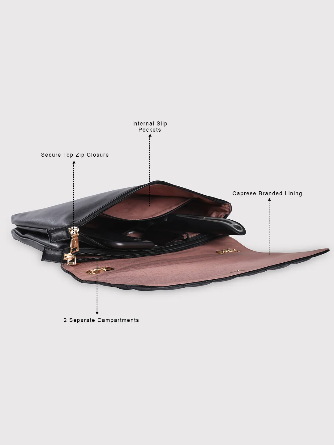 Caprese Cuddy Medium Black Sling Bag - Image 7