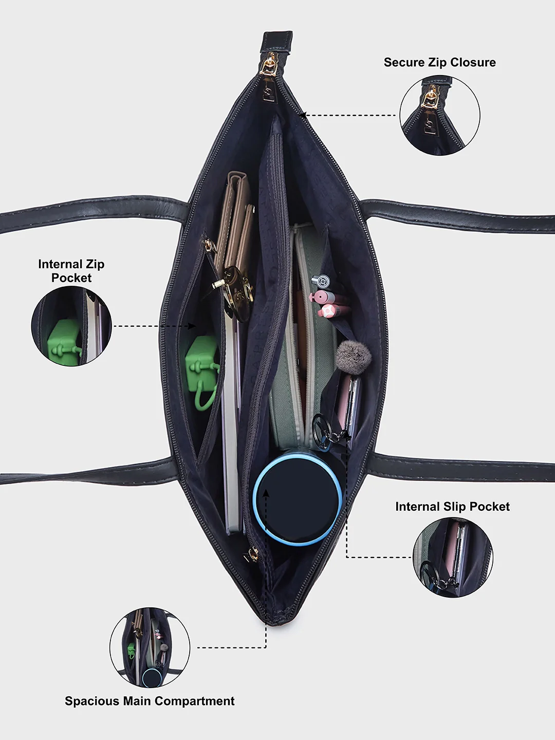 Caprese Cyprus Medium Black Tote Bag - Image 7