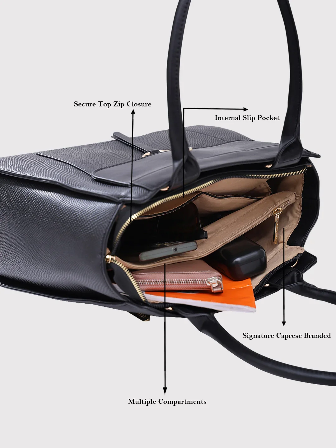Caprese Dakota Large Black Satchel Bag - Image 8