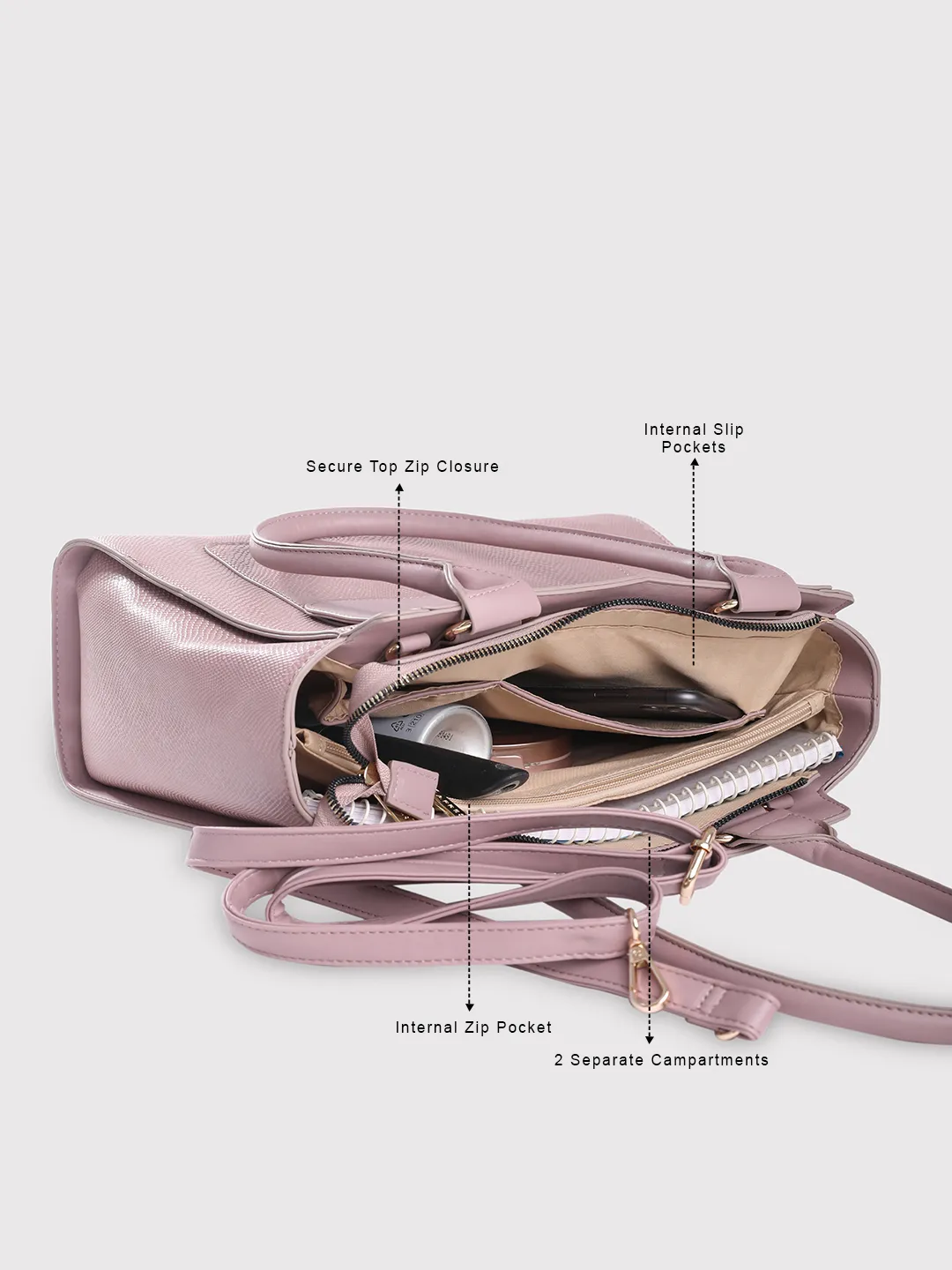 Caprese Dakota Large Mauve Satchel Bag - Image 8