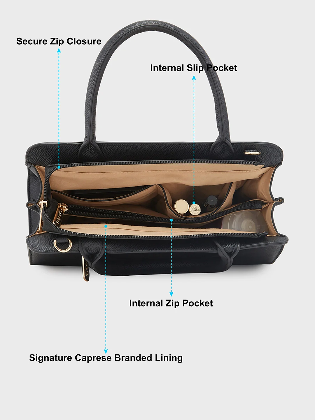 Caprese Daphne Medium Black Satchel Bag - Image 7