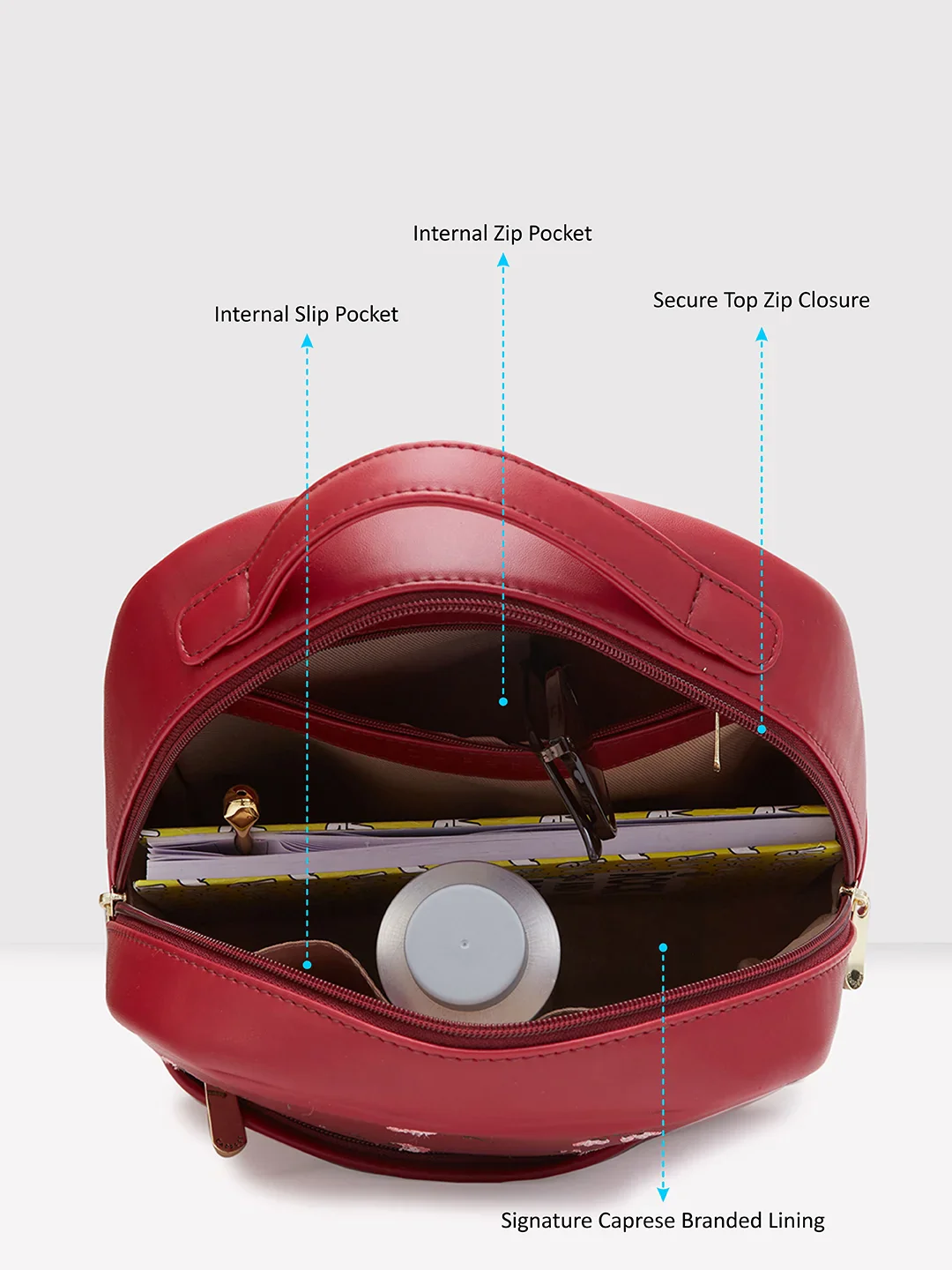 Caprese Dara Medium Maroon Backpack - Image 7