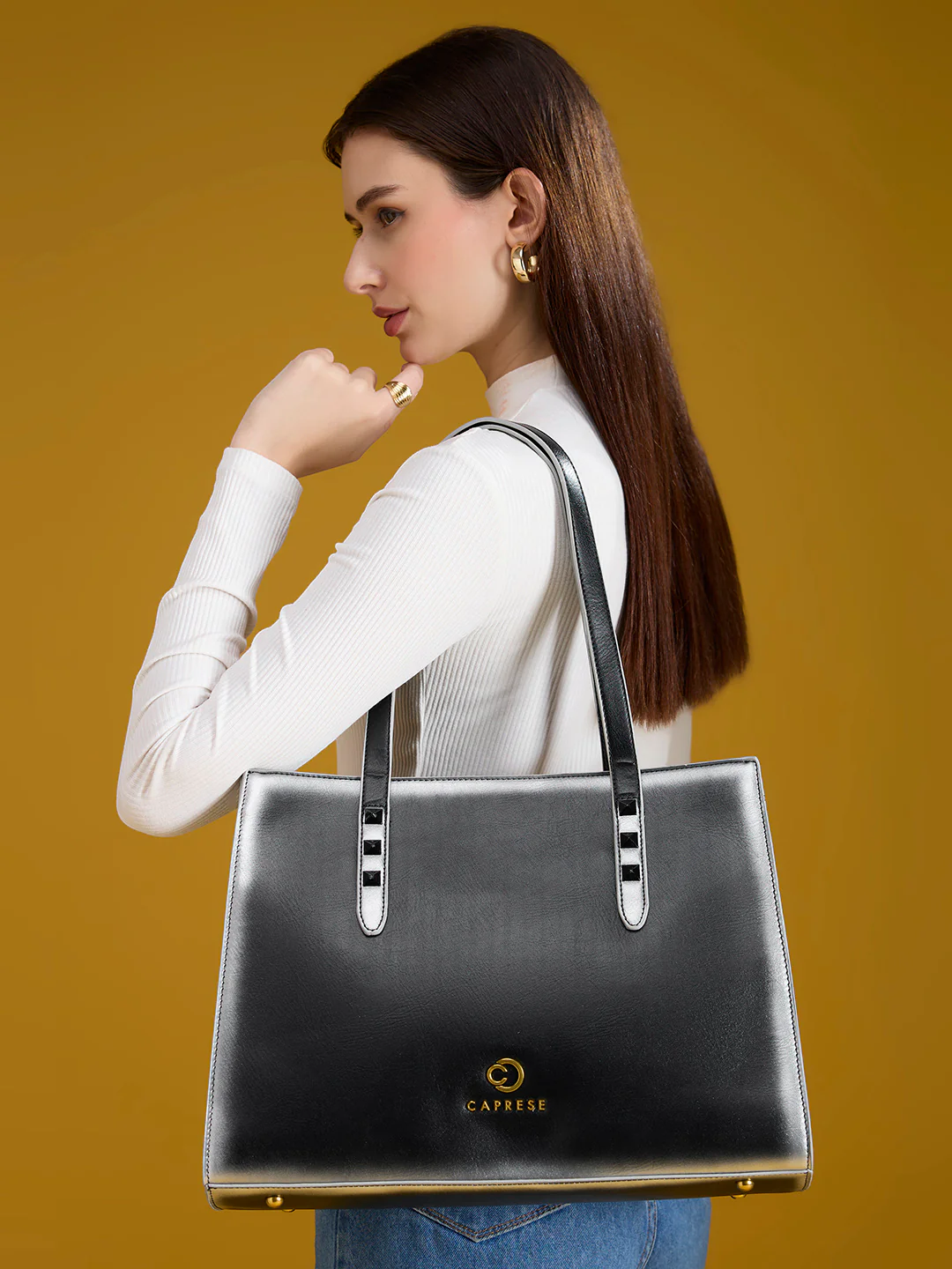 Caprese Dee Large Black Laptop Compatible Tote - Image 11