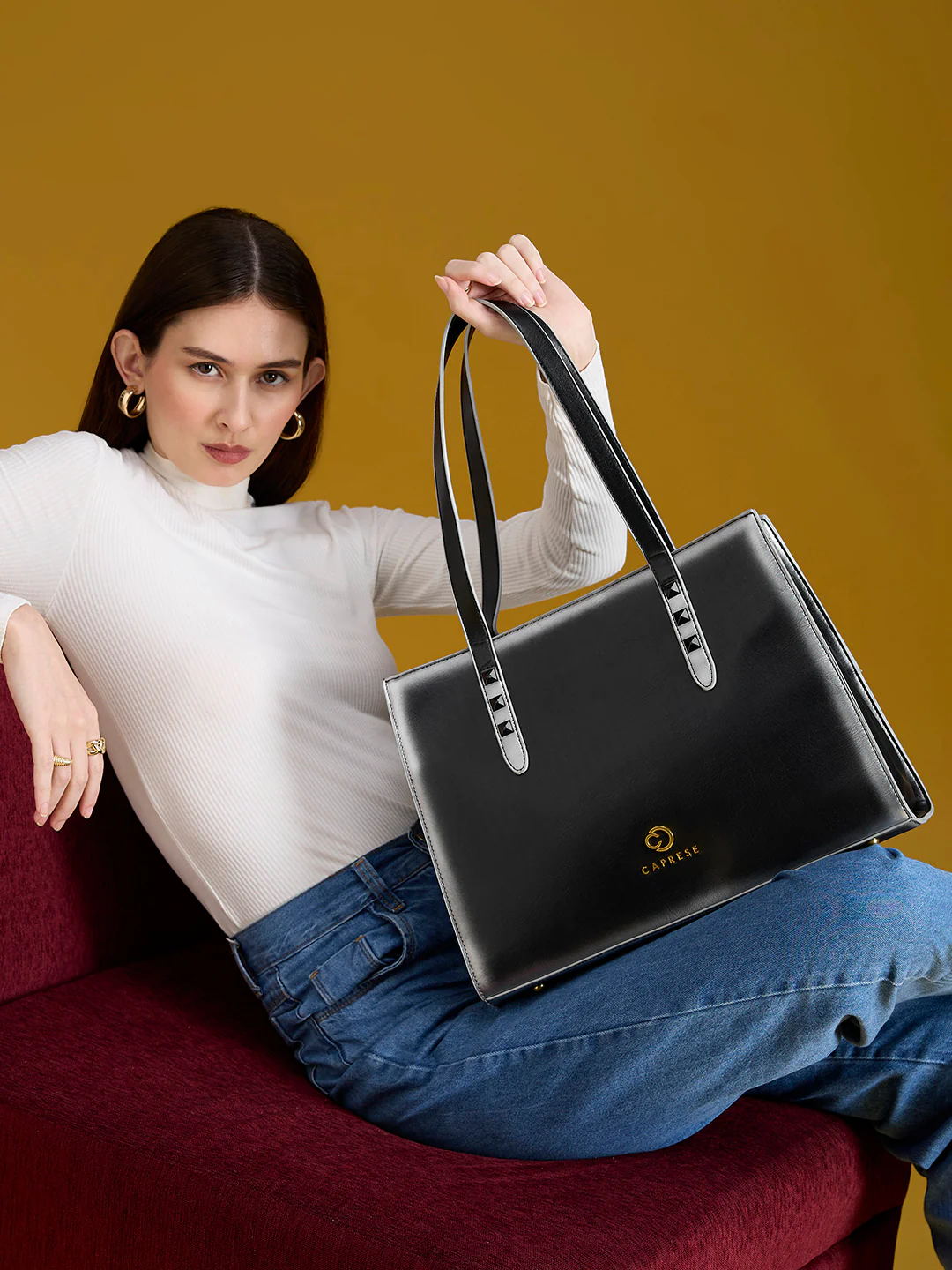 Caprese Dee Large Black Laptop Compatible Tote - Image 2