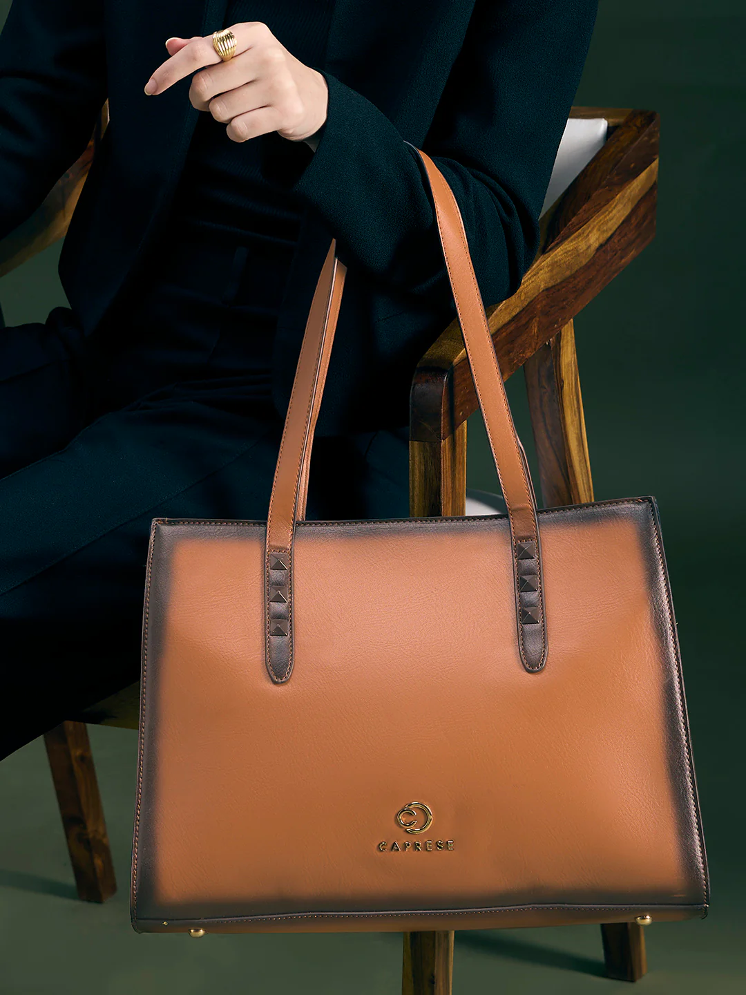 Caprese Dee Large Tan Laptop Compatible Tote - Image 11
