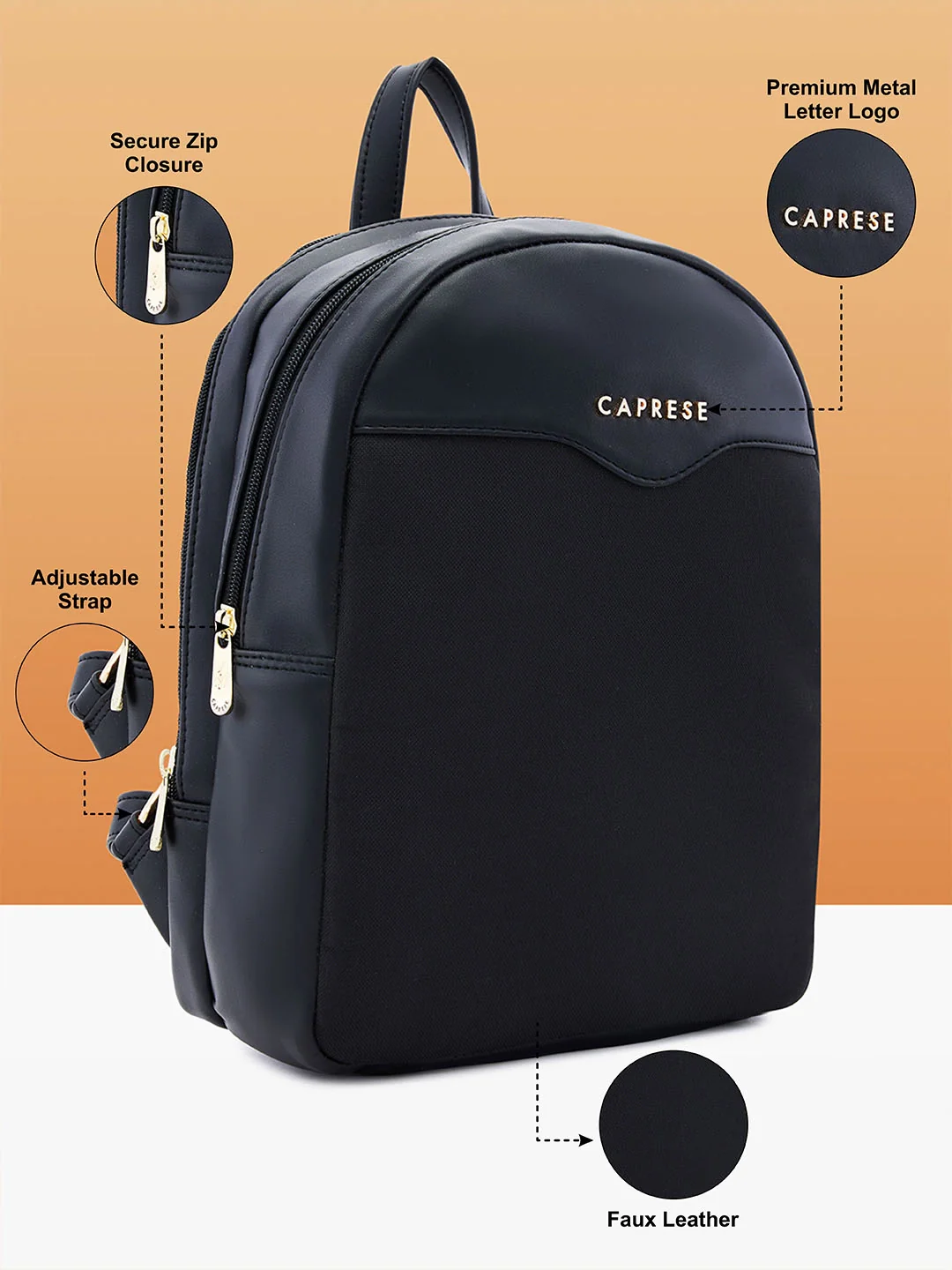 Caprese Dew Medium Black Backpack Bag - Image 4