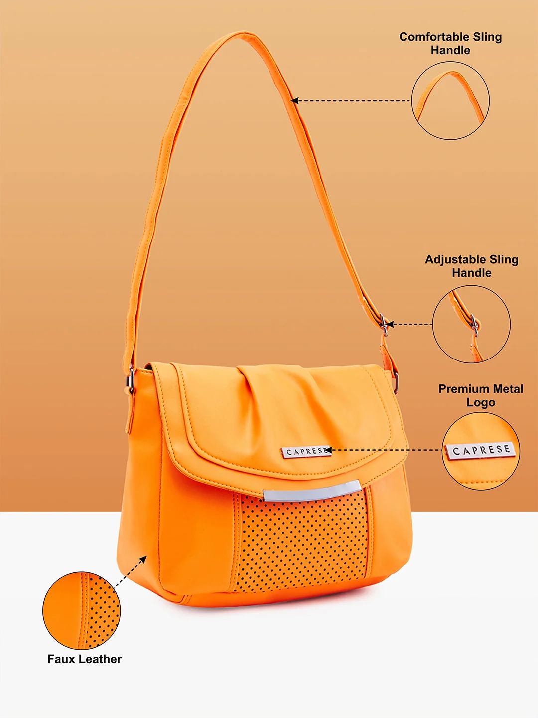 Caprese Dia Medium Orange Sling Bag - Image 7