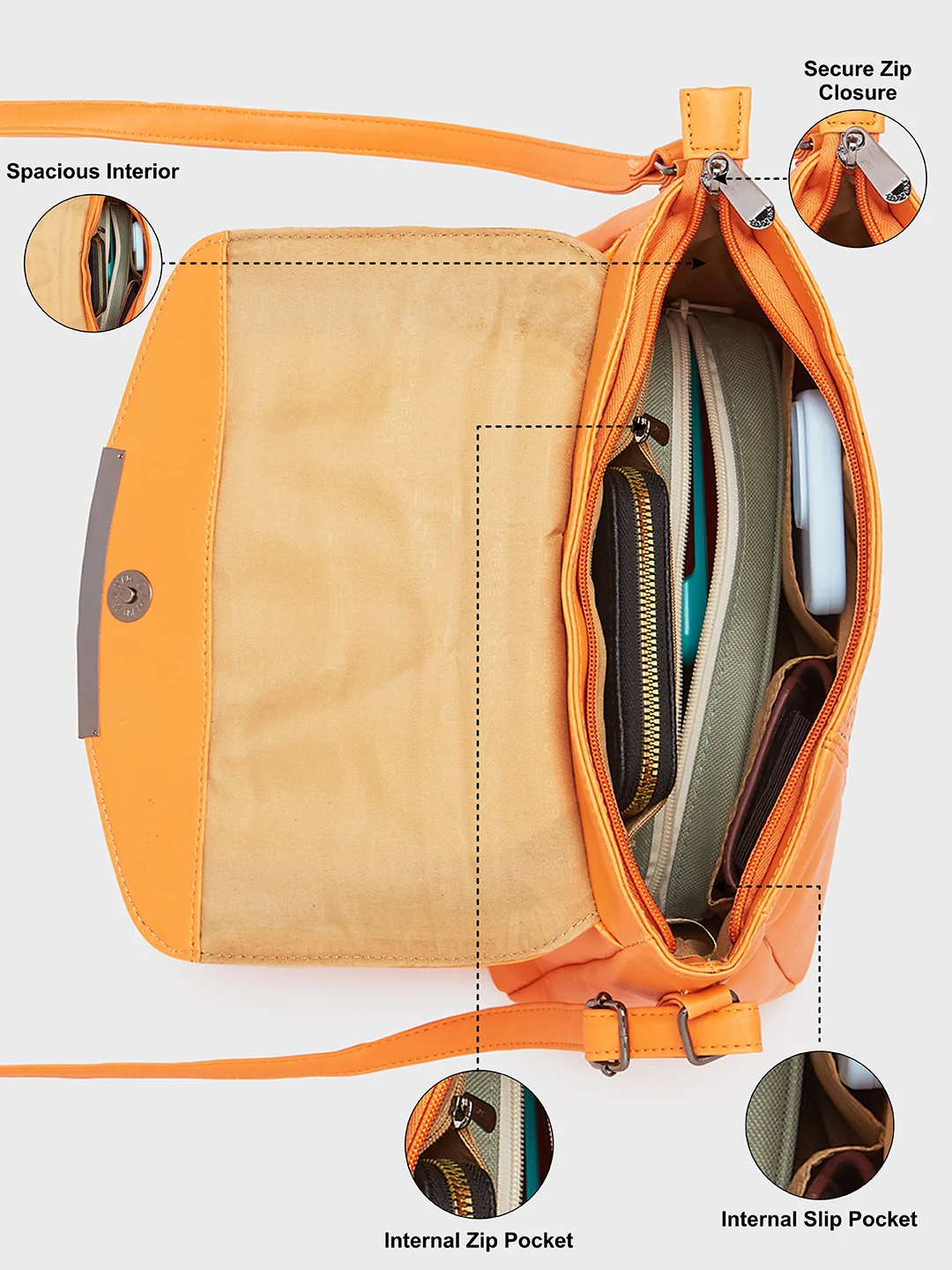 Caprese Dia Medium Orange Sling Bag - Image 8
