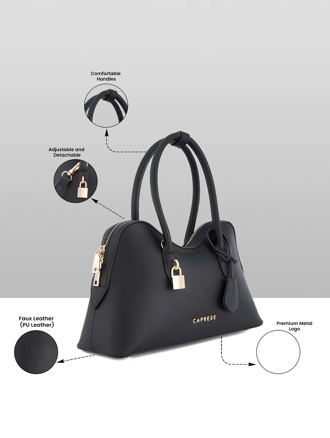 Caprese Dina Large Black Satchel Bag - Image 3