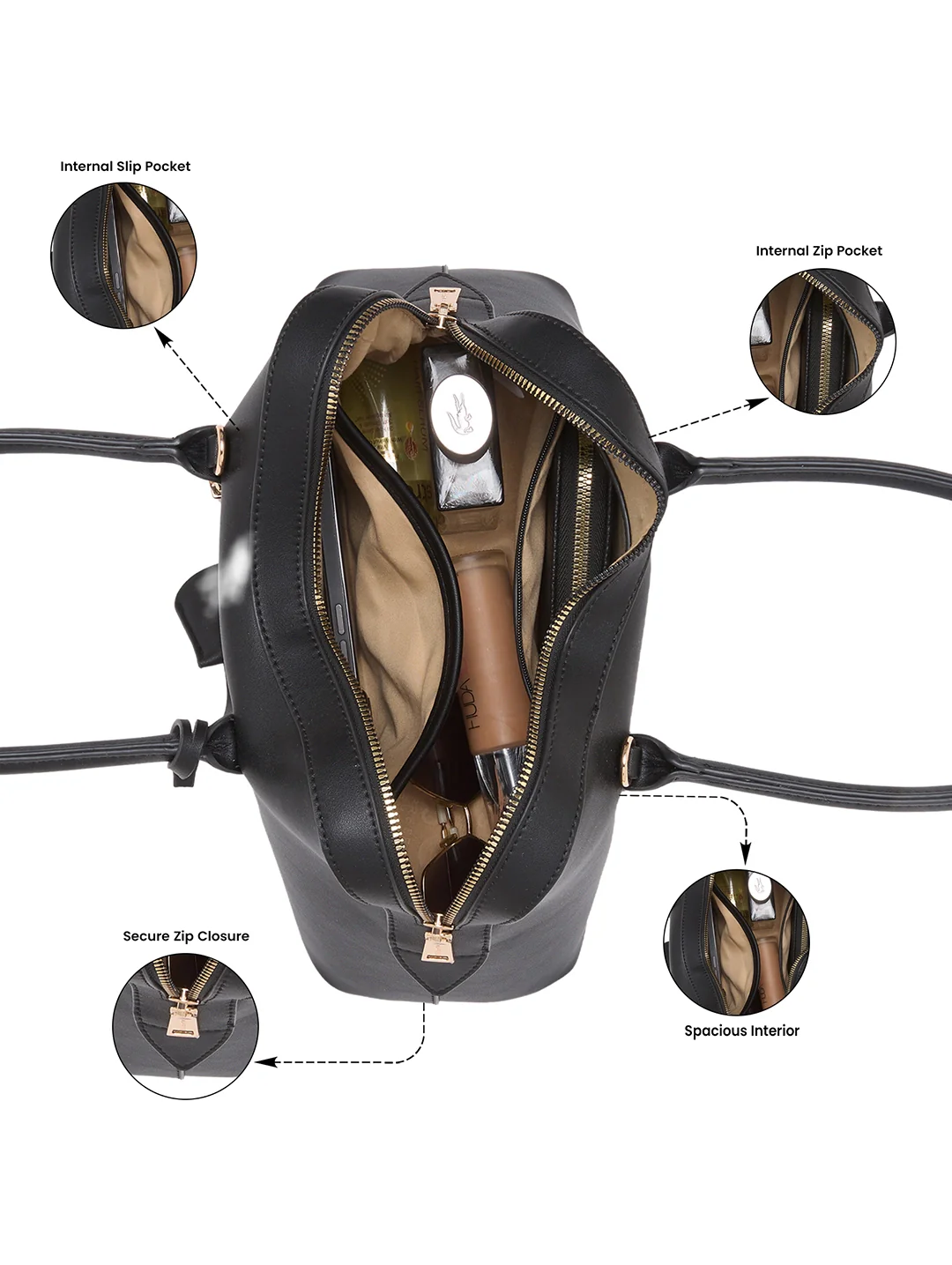 Caprese Dina Large Black Satchel Bag - Image 4