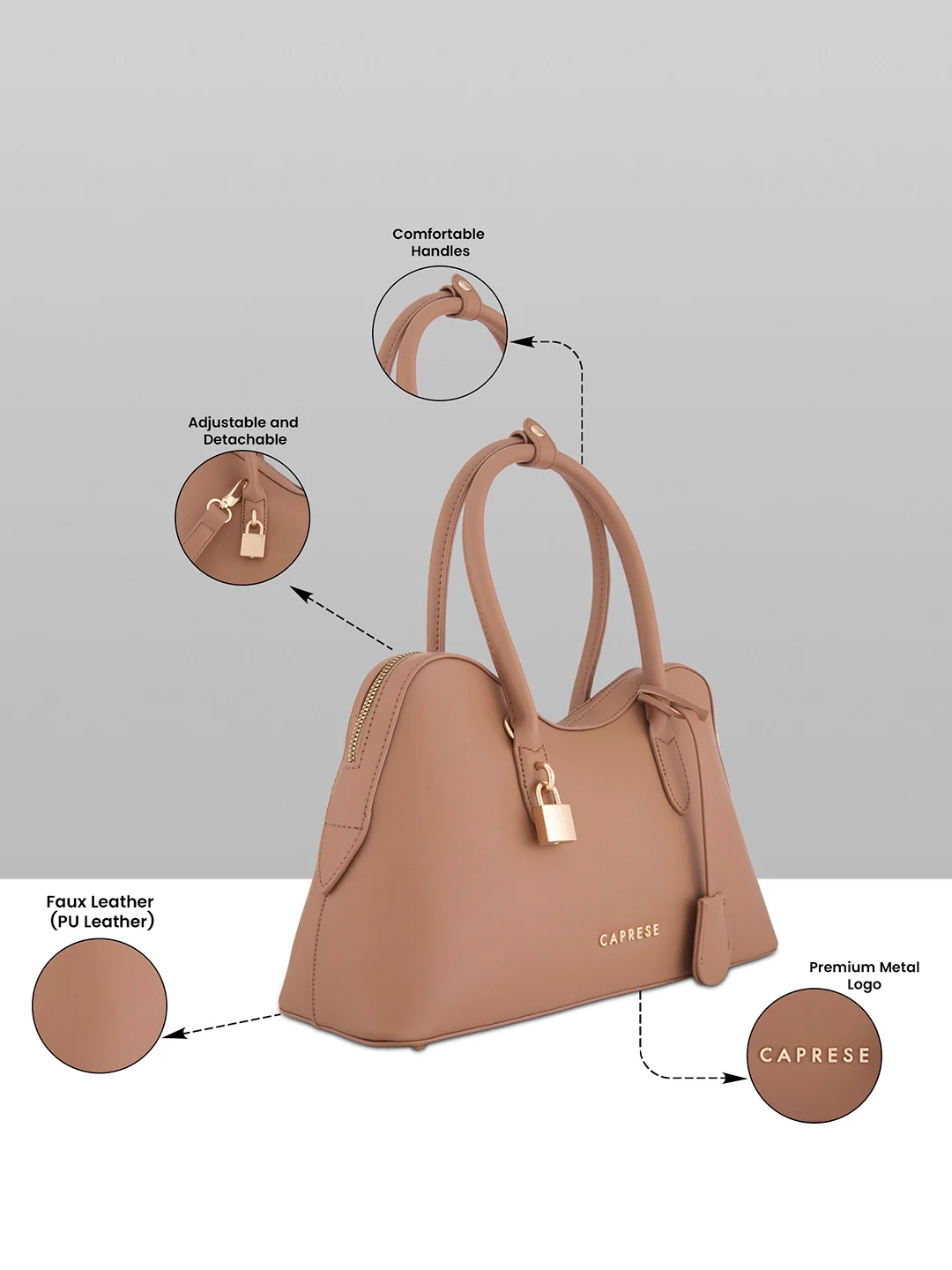 Caprese Dina Large Taupe Satchel Bag - Image 3