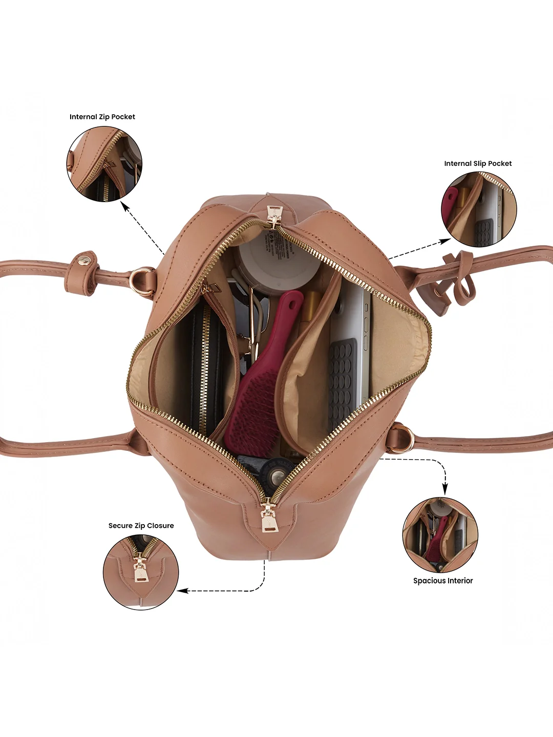 Caprese Dina Large Taupe Satchel Bag - Image 4