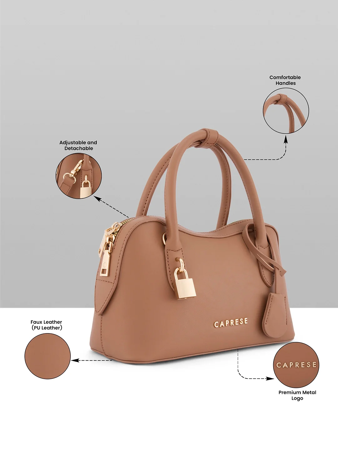 Caprese Dina Small Taupe Satchel Bag - Image 3