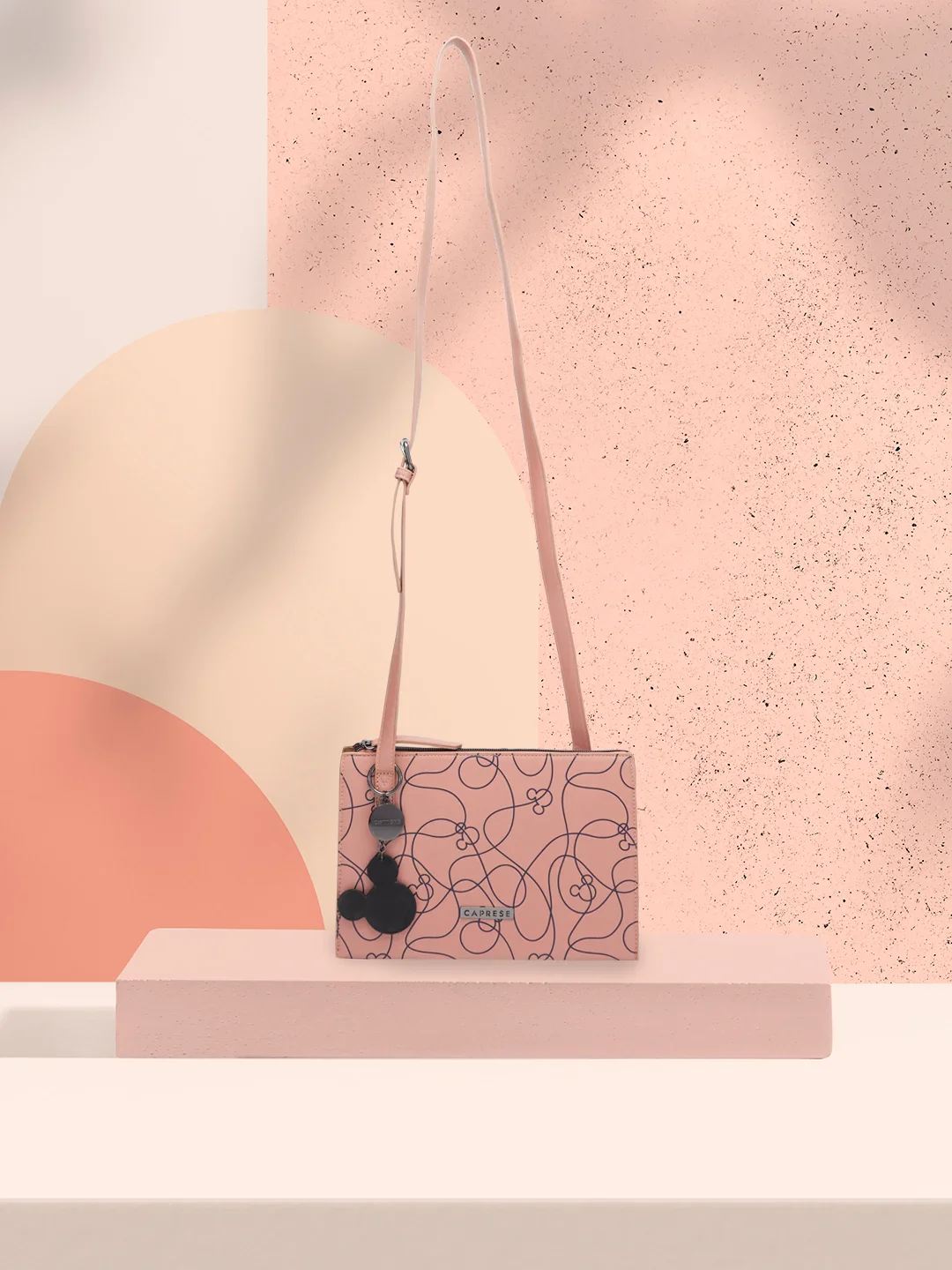 Caprese Disney Inspired Mickey Mouse Medium Dull Pink Sling Bag - Image 2