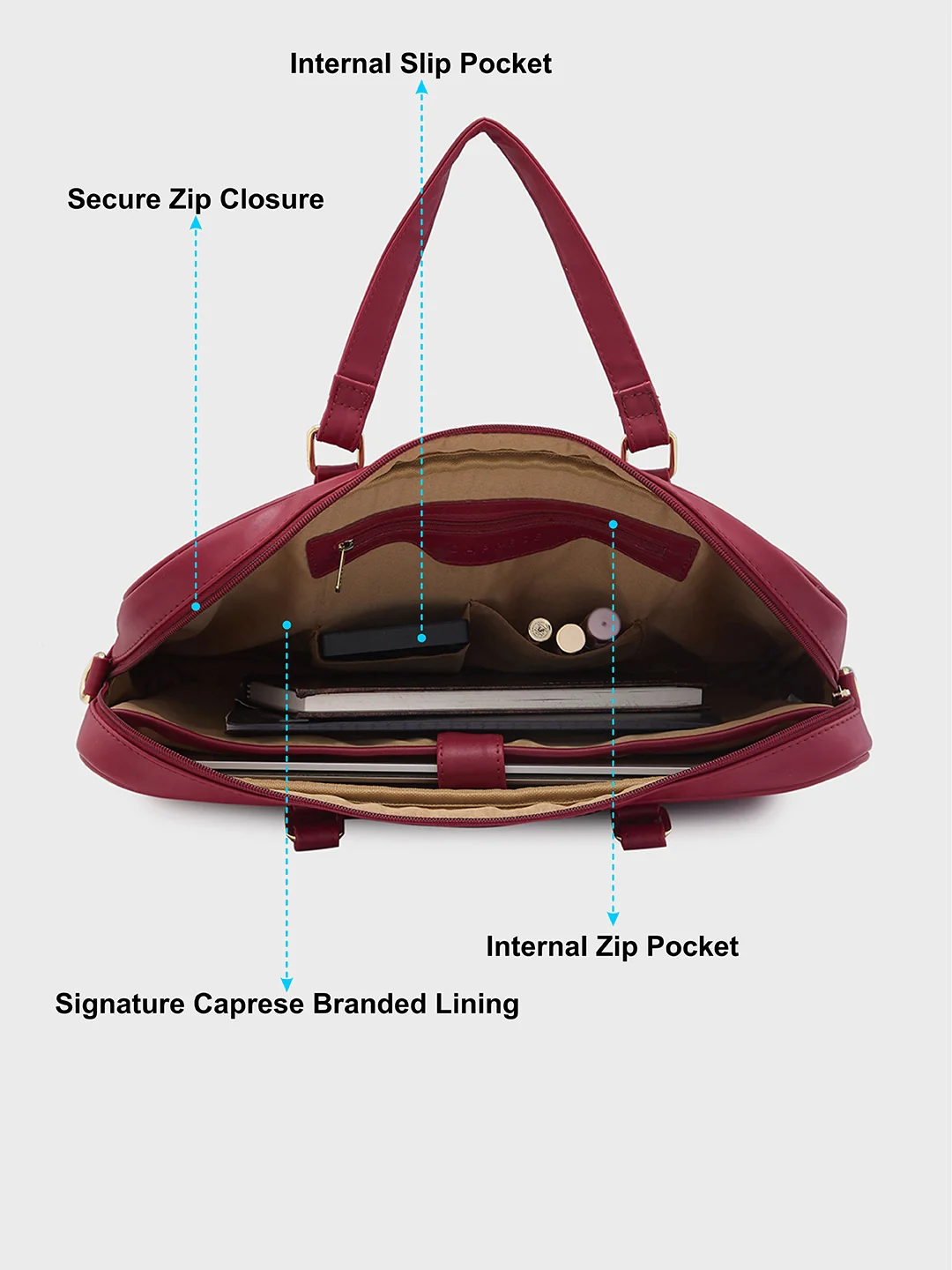 Caprese Dora Large Burgundy Laptop Bag - Image 13