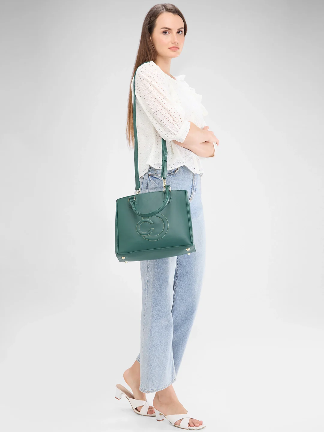 Caprese Dora Large Dark Green Satchel Bag - Image 7