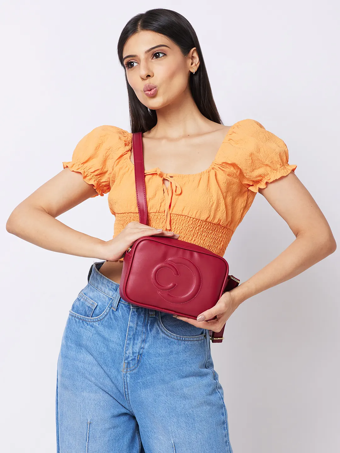 Caprese Dora Medium Burgundy Sling Bag - Image 12