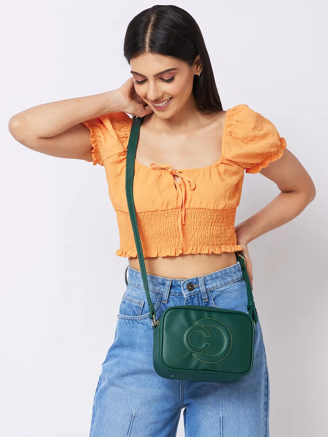 Caprese Dora Medium Dark Green Sling Bag - Image 11