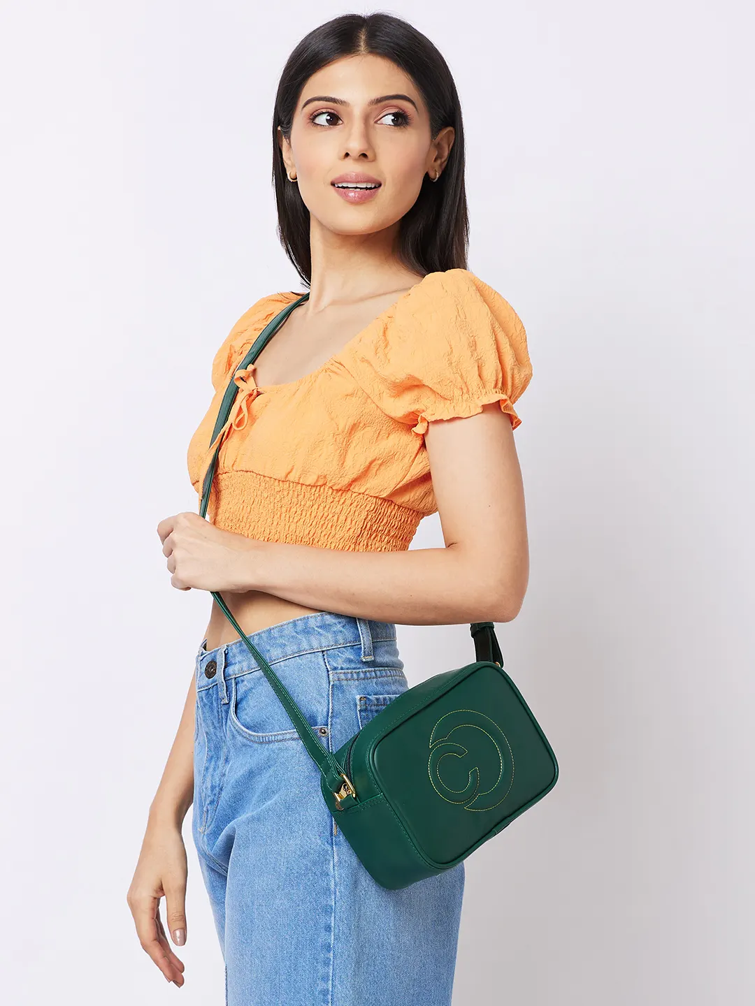 Caprese Dora Medium Dark Green Sling Bag - Image 12