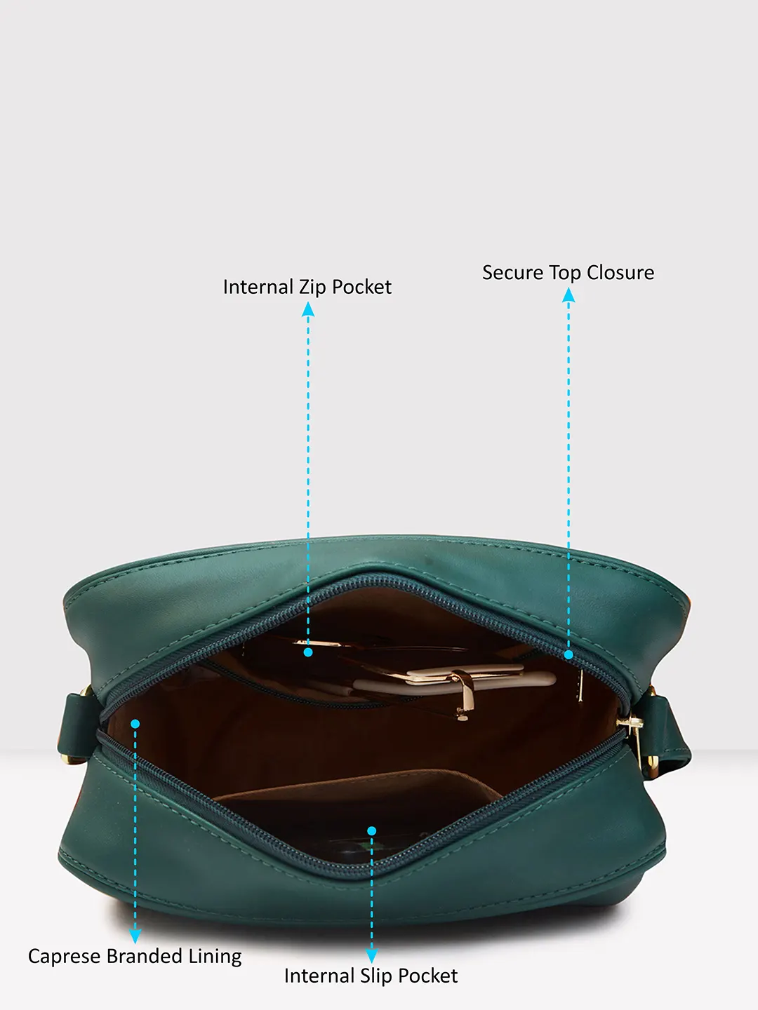 Caprese Dora Medium Dark Green Sling Bag - Image 7