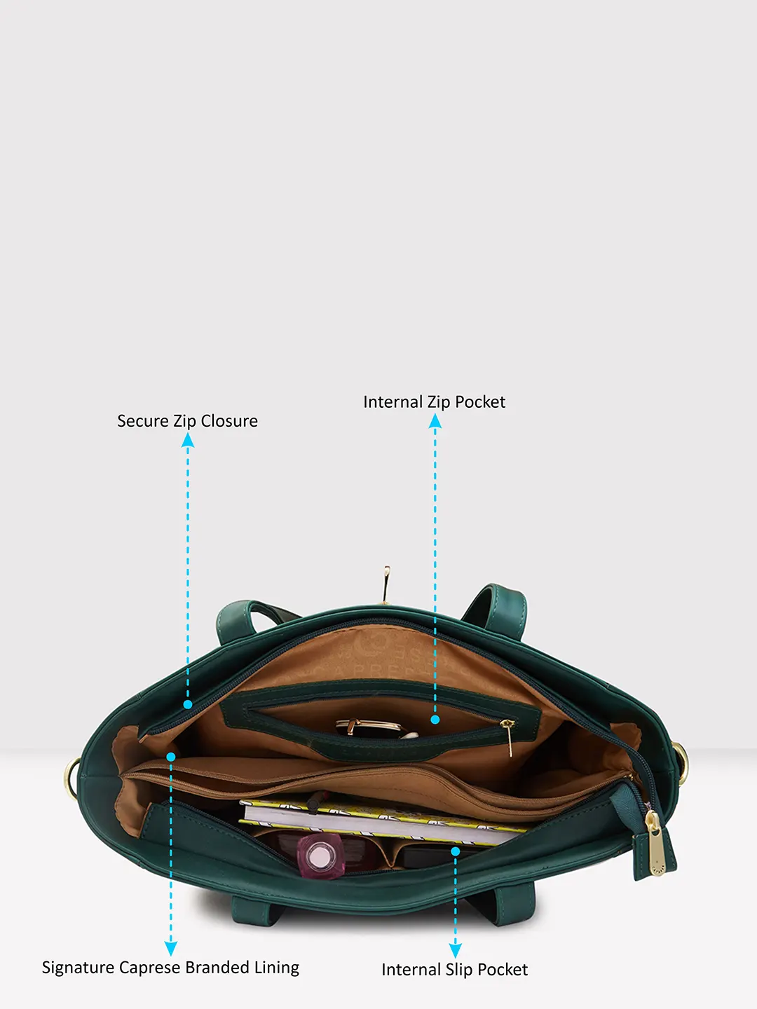 Caprese Dora Large Dark Green Office Tote Bag - Image 6