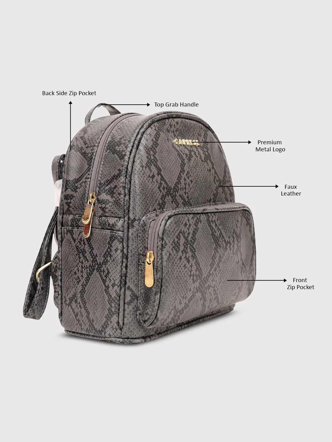 Caprese Draco Small Grey Backpack - Image 10