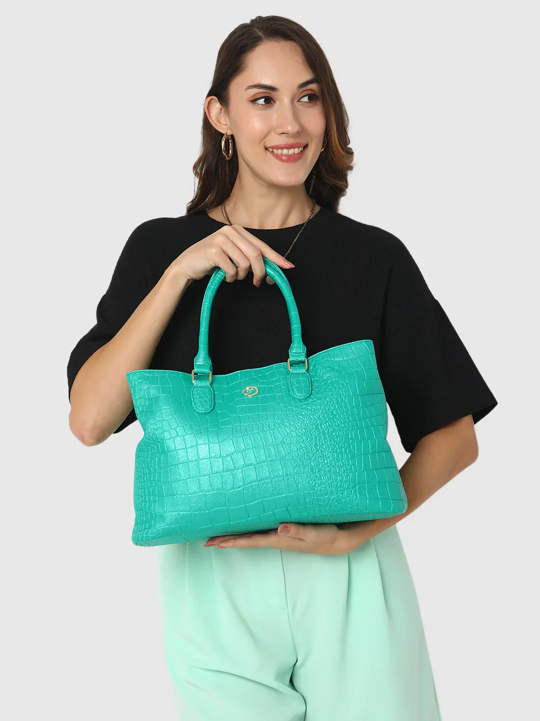 Caprese Eastwood Medium Metallic Green Tote Bag - Image 14