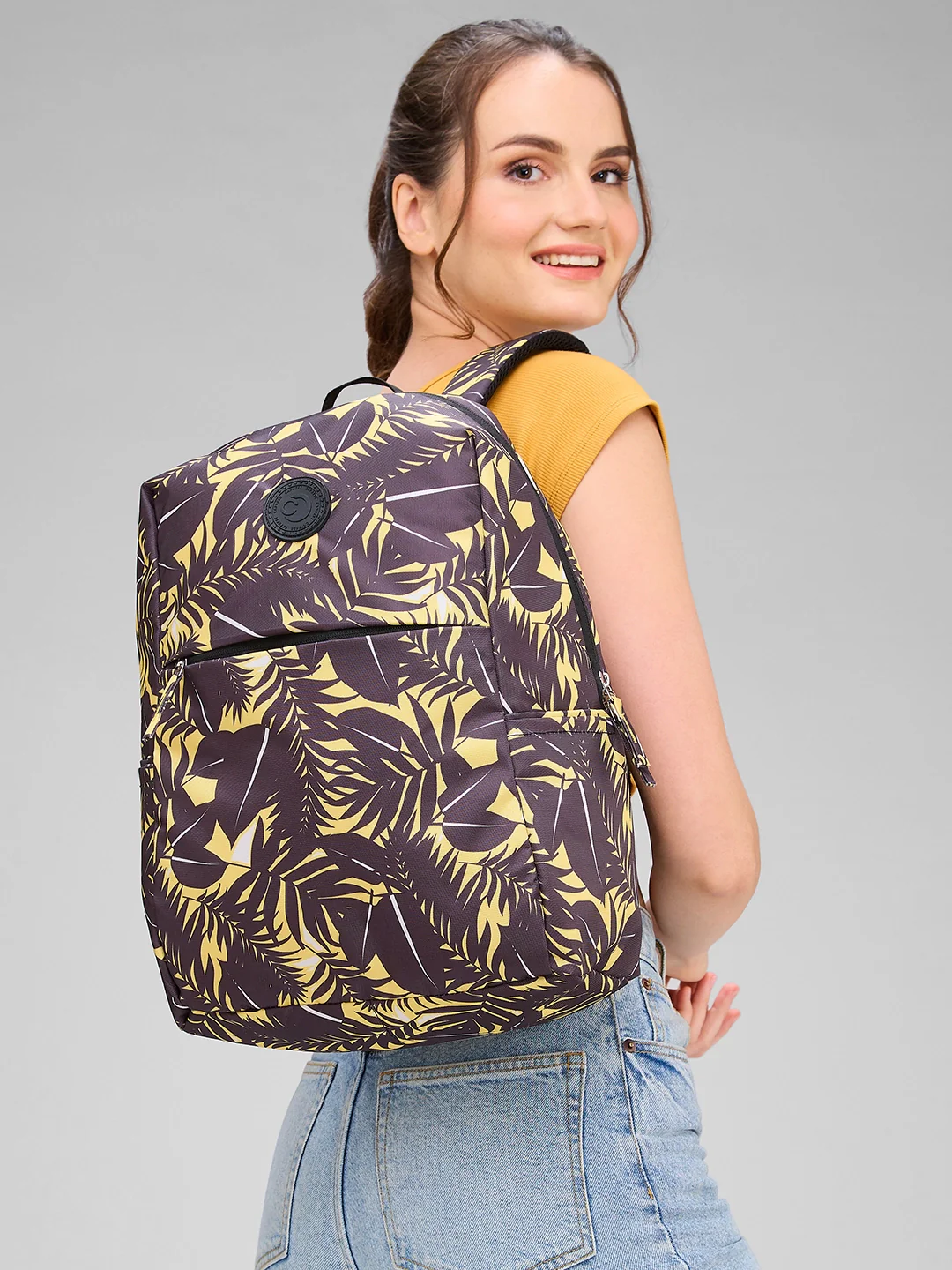 Caprese Eddy Medium Printed Black Laptop Backpack - Image 10