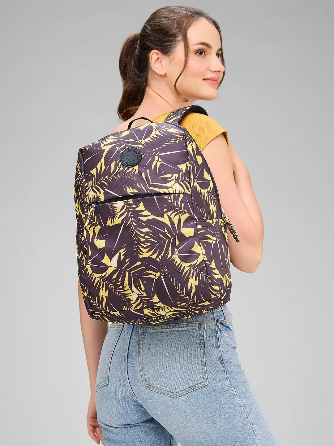 Caprese Eddy Medium Printed Black Laptop Backpack - Image 11