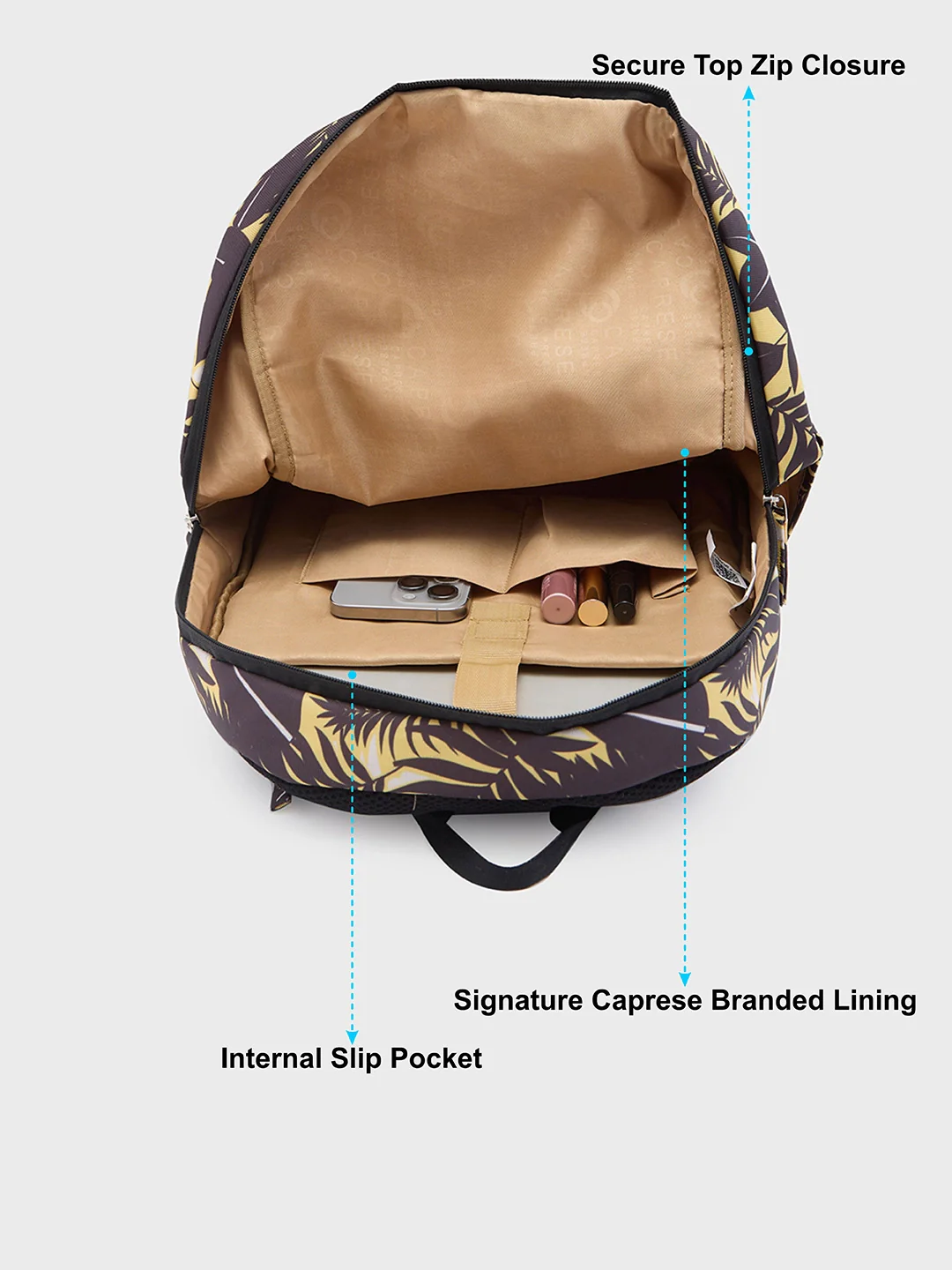 Caprese Eddy Medium Printed Black Laptop Backpack - Image 6