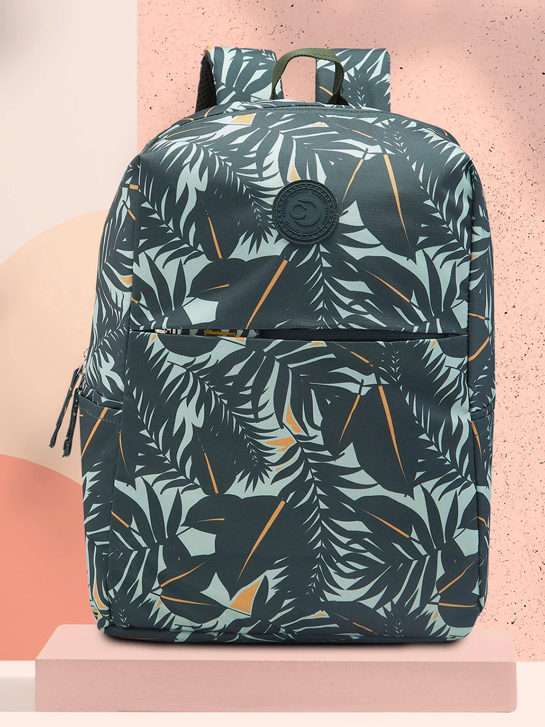 Caprese Eddy Medium Printed Green Laptop Backpack - Image 2