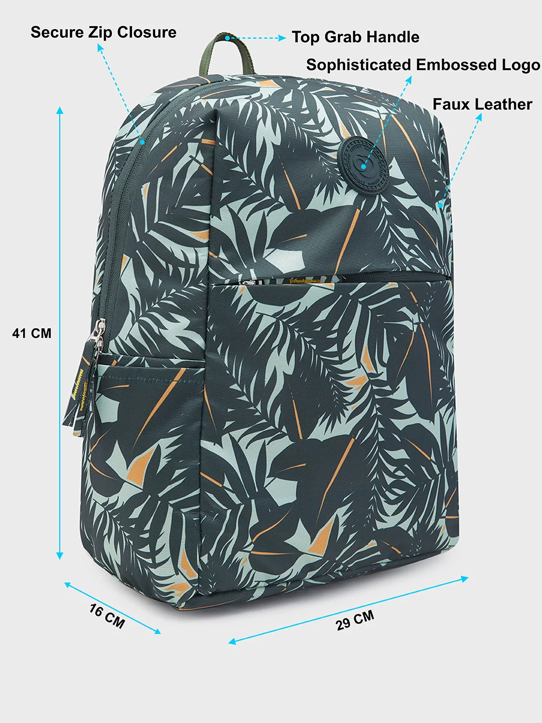 Caprese Eddy Medium Printed Green Laptop Backpack - Image 6