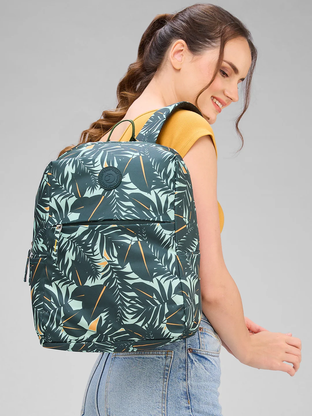 Caprese Eddy Medium Printed Green Laptop Backpack - Image 9
