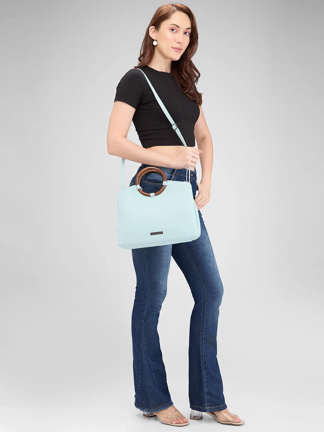 Caprese Edwina Large Aqua Satchel Bag - Image 4