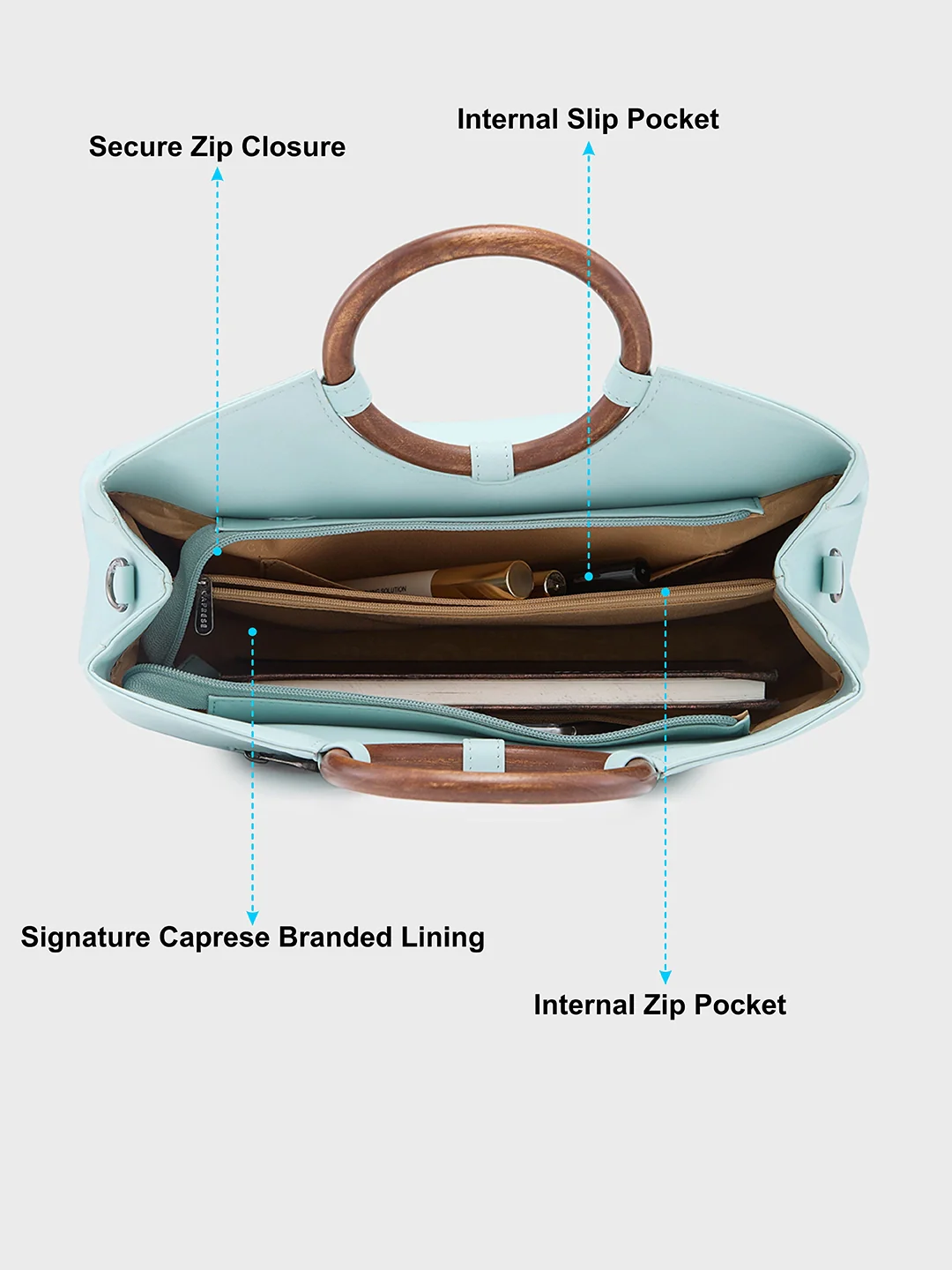 Caprese Edwina Large Aqua Satchel Bag - Image 9