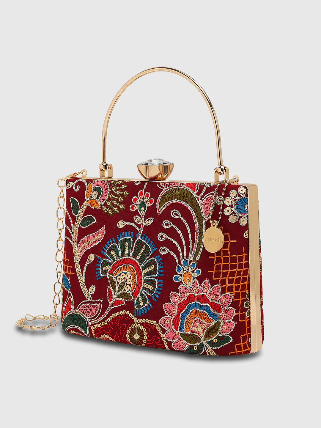 Caprese Elana Medium Maroon Embroidered Clutch Bag - Image 10