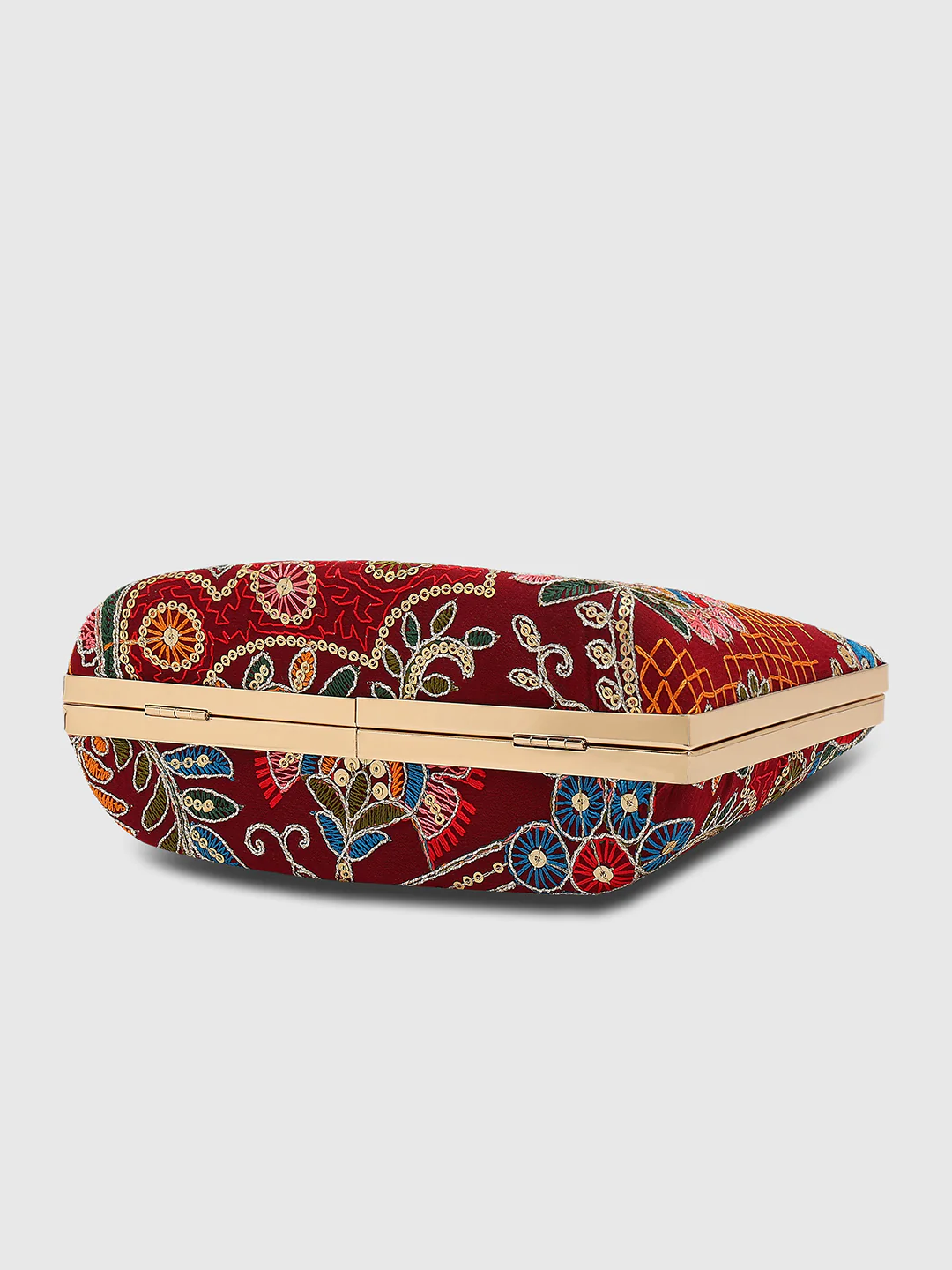 Caprese Elana Medium Maroon Embroidered Clutch Bag - Image 11
