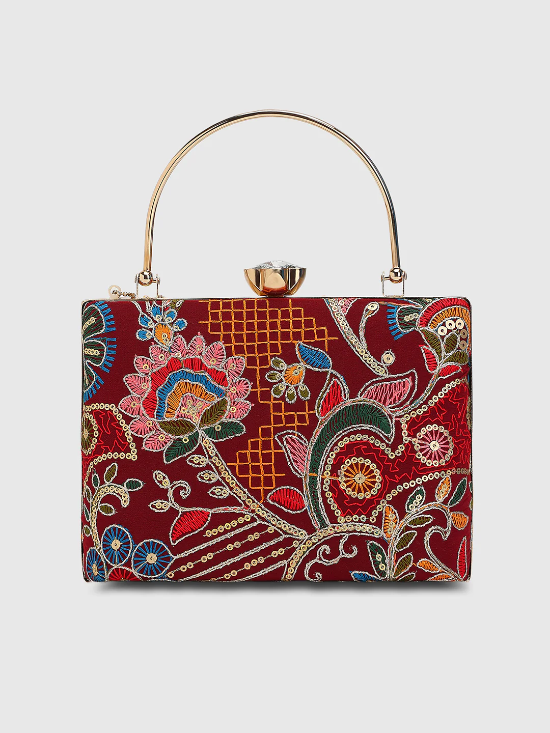 Caprese Elana Medium Maroon Embroidered Clutch Bag - Image 5