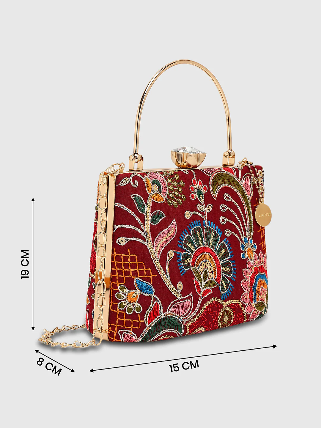 Caprese Elana Medium Maroon Embroidered Clutch Bag - Image 6