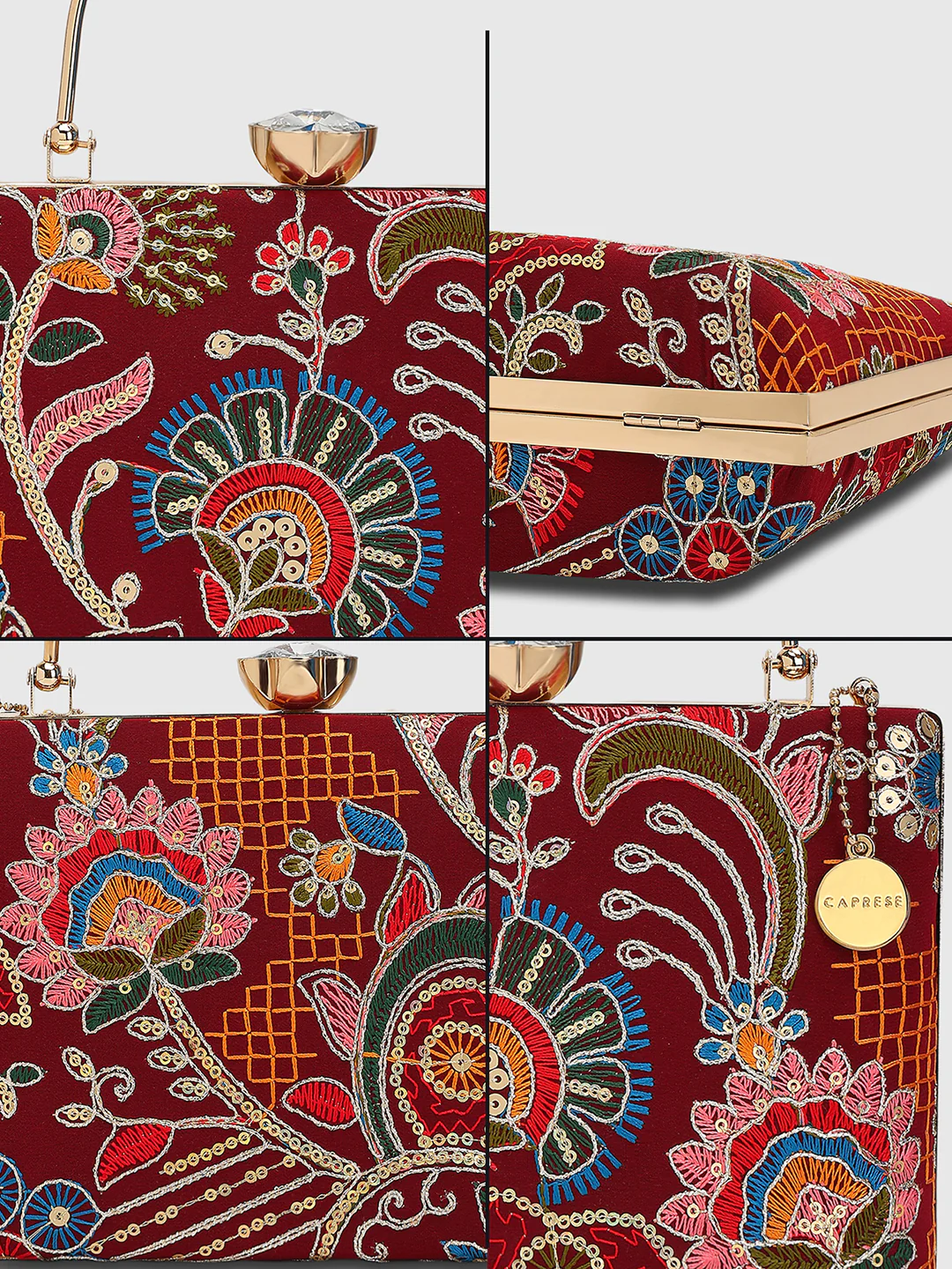 Caprese Elana Medium Maroon Embroidered Clutch Bag - Image 7