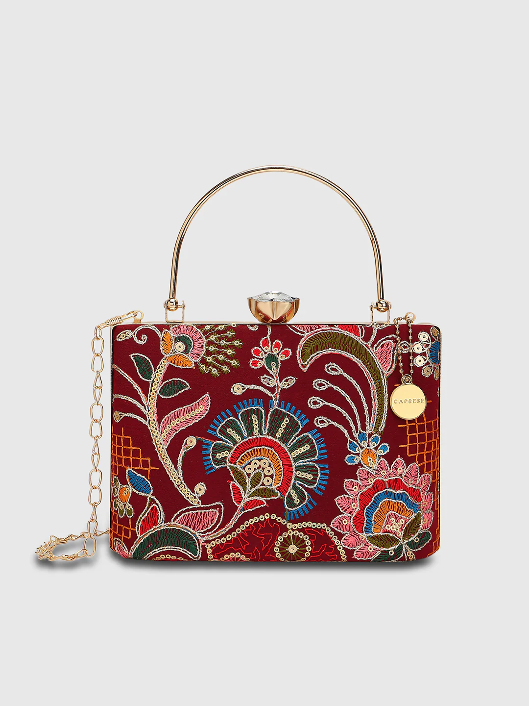Caprese Elana Medium Maroon Embroidered Clutch Bag - Image 9