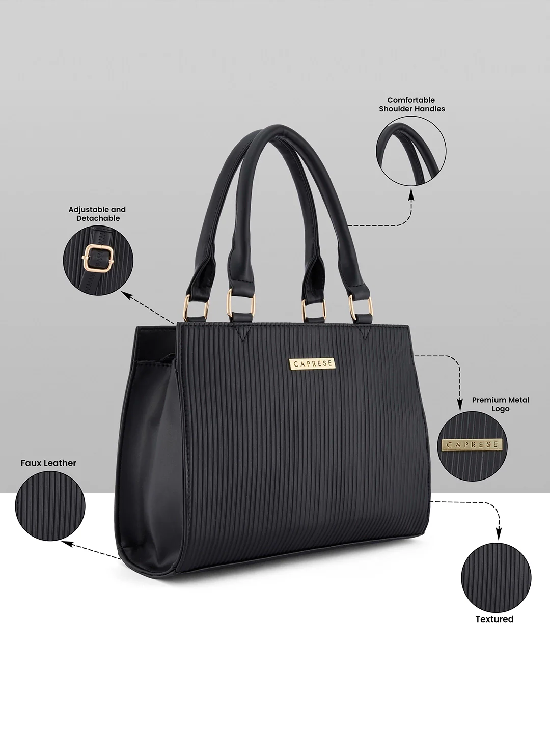Caprese Ellen Medium Black Satchel Bag - Image 16