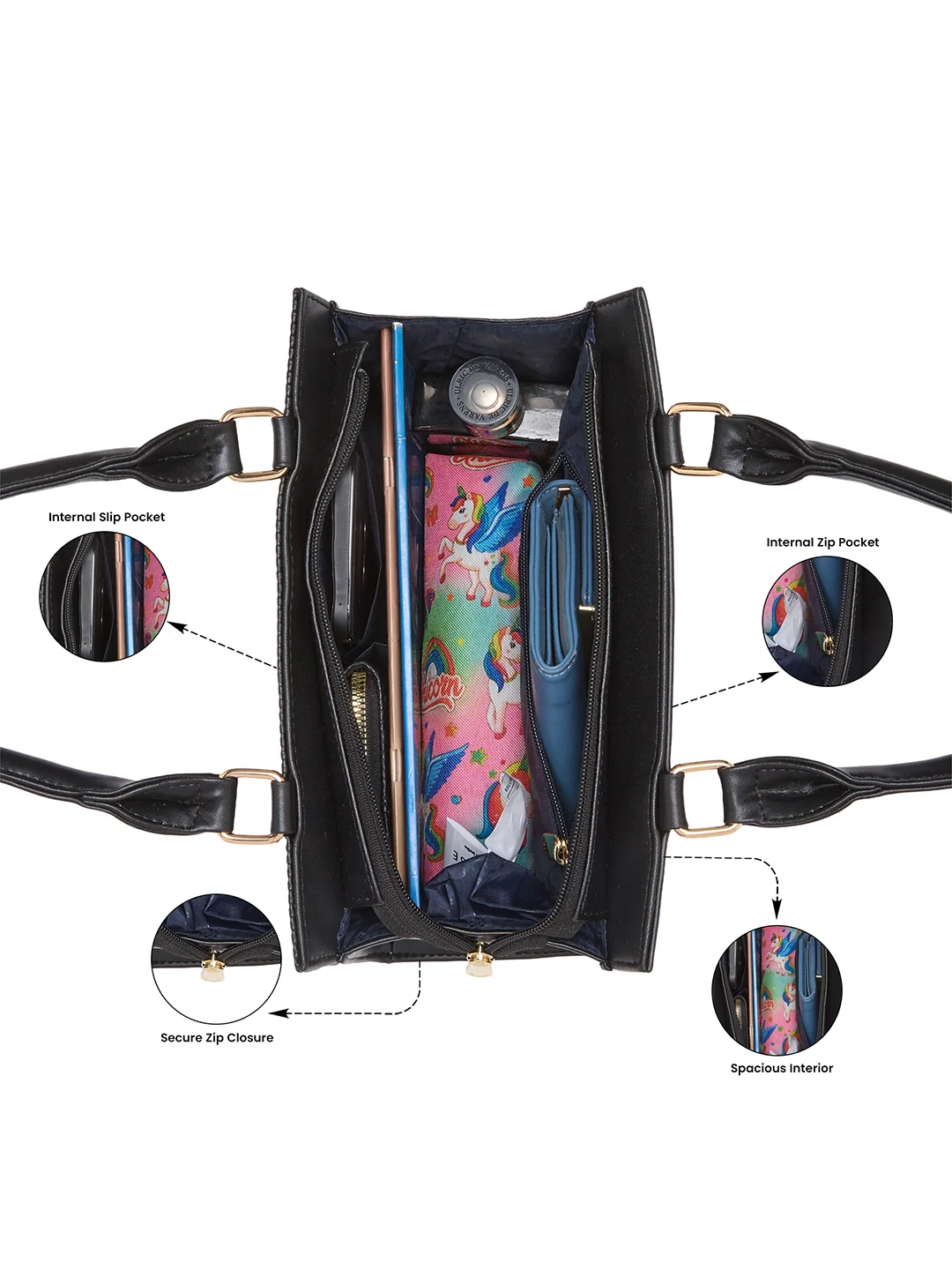 Caprese Ellen Medium Black Satchel Bag - Image 6