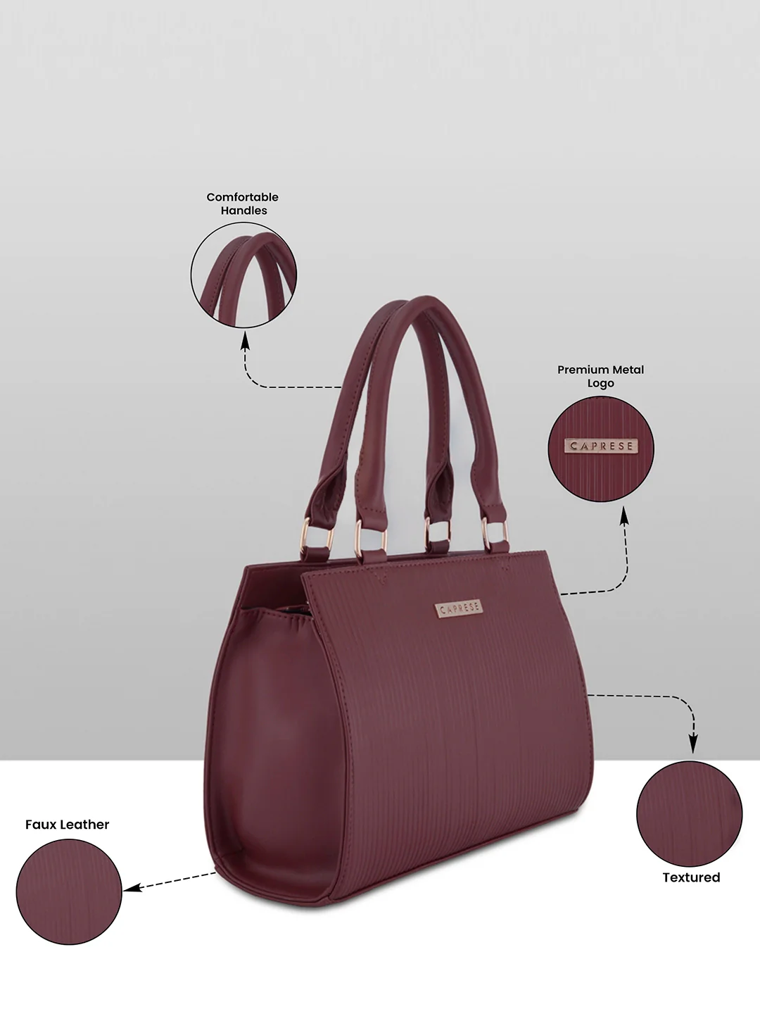 Caprese Ellen Medium Cherry Red Satchel Bag - Image 3