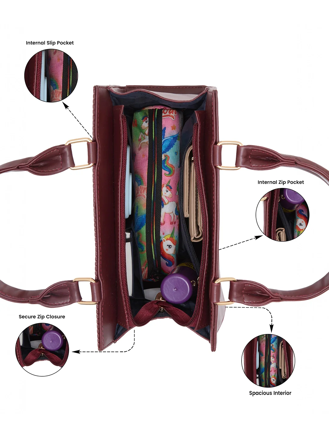 Caprese Ellen Medium Cherry Red Satchel Bag - Image 4
