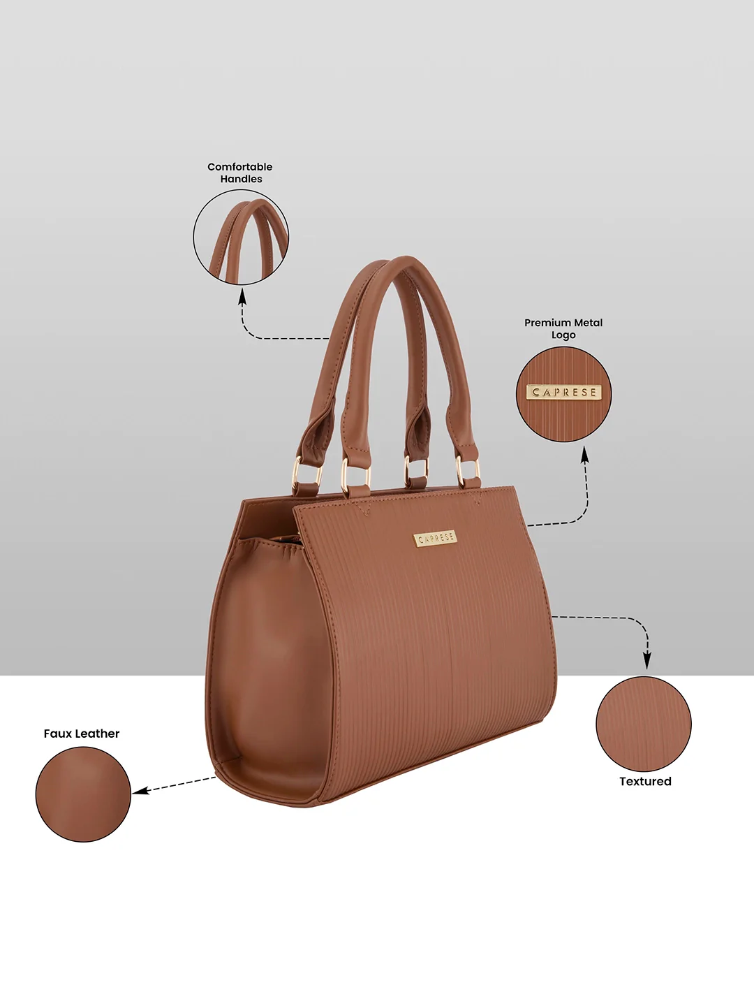 Caprese Ellen Medium Tan Satchel Bag - Image 15