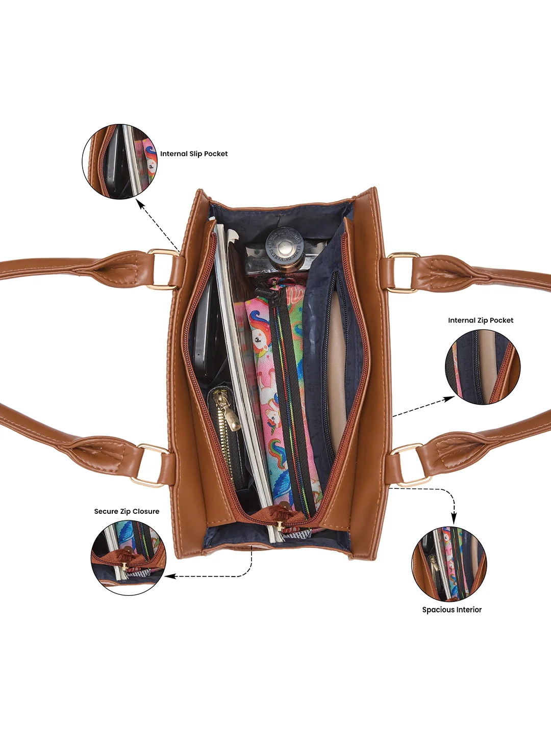 Caprese Ellen Medium Tan Satchel Bag - Image 5