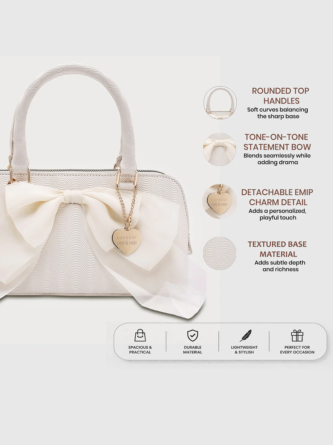 Caprese Ellie Small Beige Satchel Bag - Image 3