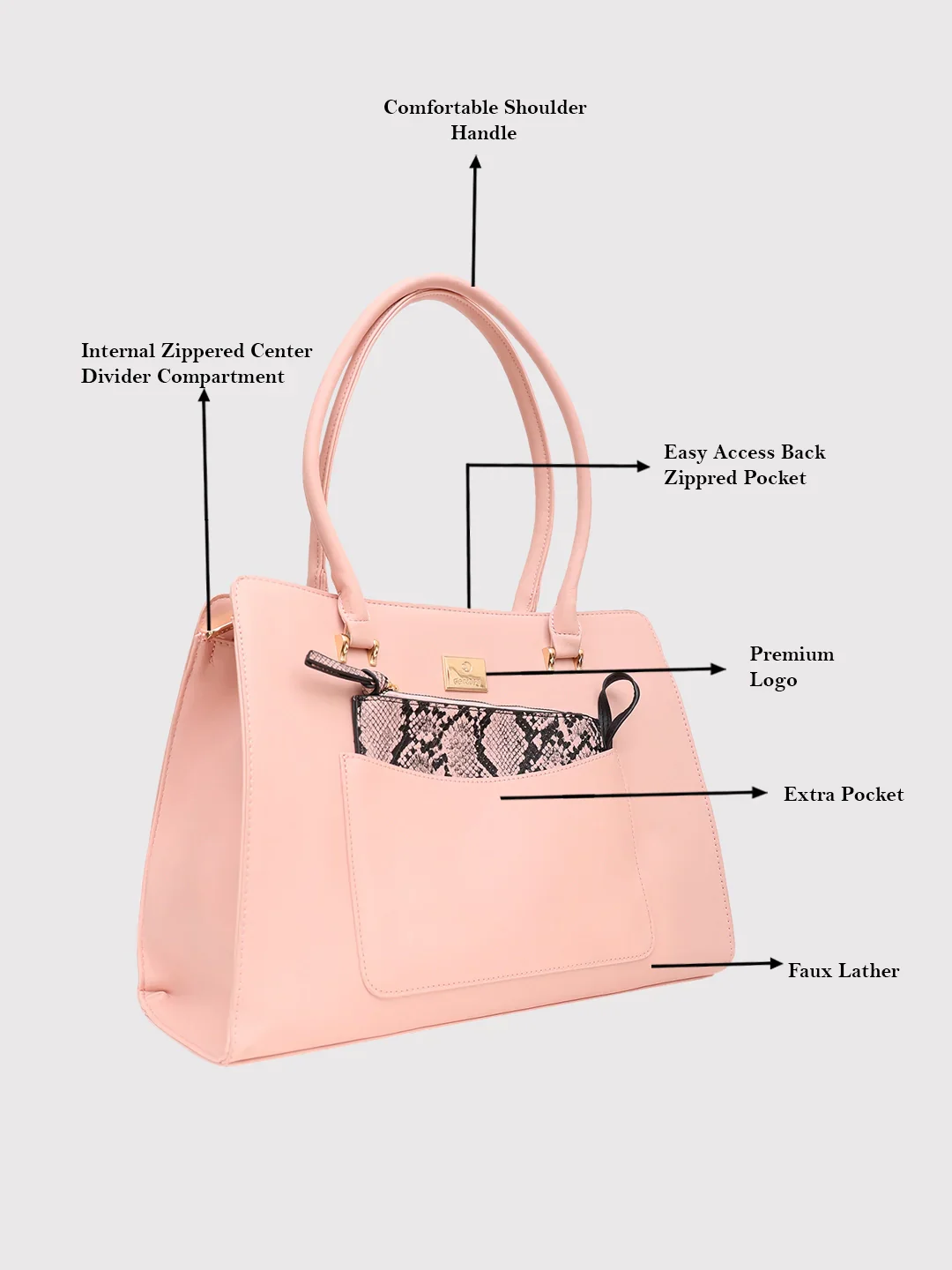 Caprese Ellis Large Pink Satchel Bag - Image 7