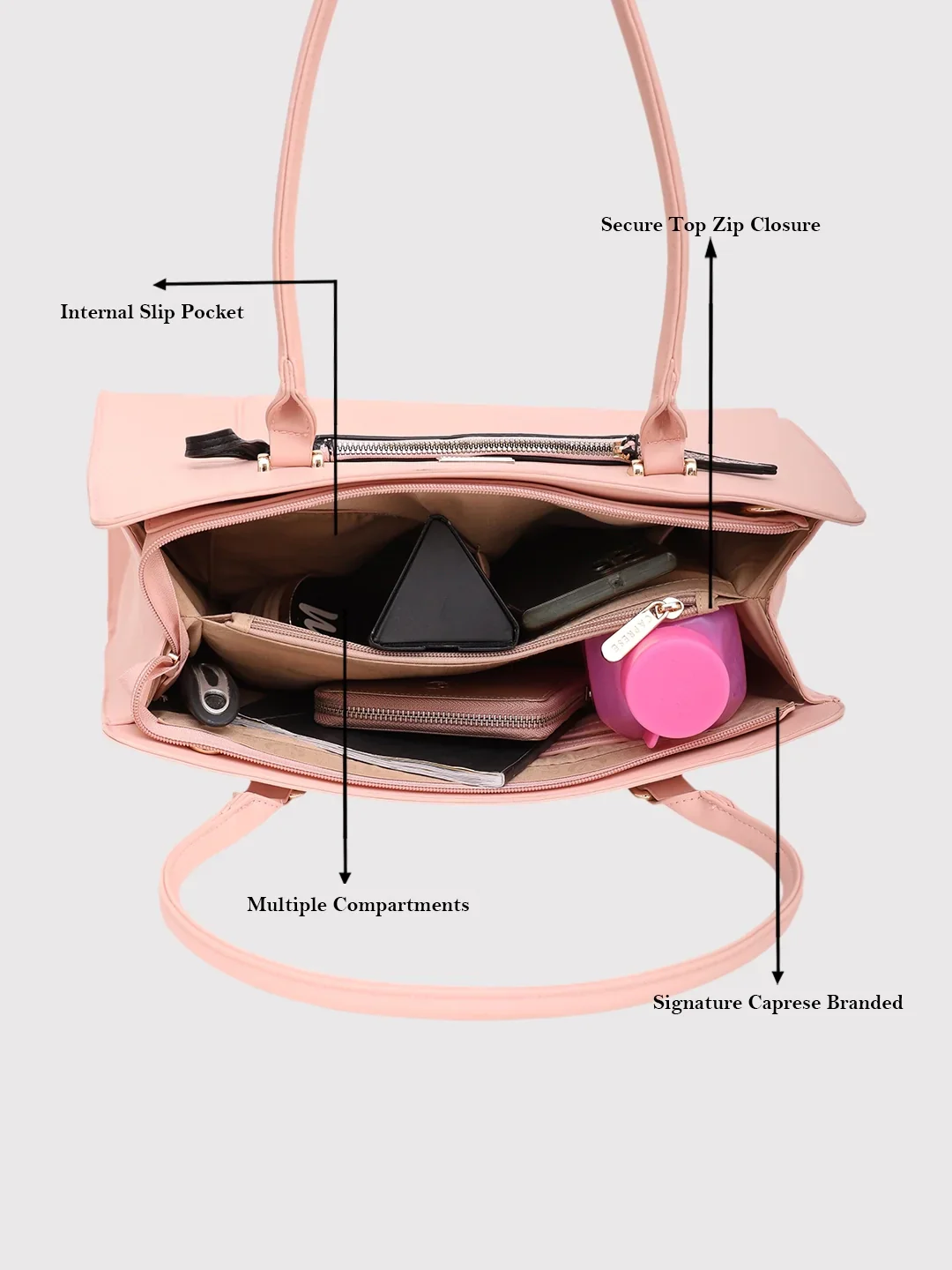 Caprese Ellis Large Pink Satchel Bag - Image 8